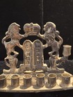 Judaica Antique Brass Hanukkah Menorah W 2 Lions Of Judah 10 Commandments Tablet