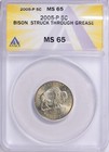 Error   19 50 W coupon 2005-p Jefferson Bison Struck Thru Grease Anacs Ms-65   