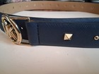 Michael Kors Saffiano Leather Belt With Brass Circular Mk Buckle