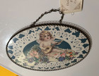 Vintage Victorian Oval Chimney Flue Cover Picture Angel Cherub Glass Metal Frame