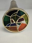 Vtg Large Brass Kaleidoscope Two Wheels Stained Glass Hand Made W  Wooden Stand