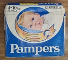 Vintage 80s Pampers 12 Diapers Super Plus 9-22 Lbs 4-10 Kgs In Original Unopened