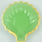 Pair Large Antique French Green Opaline Glass Scallop Shell Dishes Gilt Edge