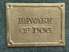 Vtg Solid Brass Beware Of Dog Gate Door Sign 3d Plaque 5 1 2  X 7 1 4  Nos