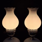 2 Vintage Hobnail Lamp White Milk Glass Hurricane Electric Mcm Silver Base Metal