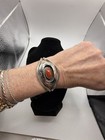 Vintage Southwestern  Native Sterling Silver  Coral Cuff Bracelet 25 Grams 6 75   
