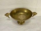 Antique Indian Brass Oval Bowl Pedestal Plate Decorative With Bird Head Handles