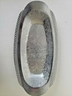 Lot Of 3 Vintage Boat Shaped Silver Aluminum Floral Etched Serving Tray 13 5x7 
