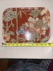 Vintage Mid Century Modern Fiberglass Tray Floral Orange  Turquoise  Tan 12x9