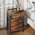 Nightstand With Charging Station Fabric Drawer End Table Hidden