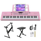 61 Key Piano Keyboard With Stand  Bench headphone  Microphone led Screen Pink