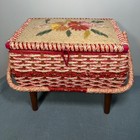 Vintage 60s Singer Wicker Woven Sewing Basket On Wooden Legs Raffia Floral Top