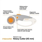 Fiskars Loop Rotary Cutter  Titanium 45mm Blade  Ideal Cutting Multiple Layers