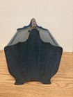 Vintage Blue Primitive Folk Art Wooden Sewing Box Craft Caddy With Handle