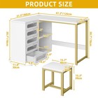Nail Desk Set With Cushioned Stool Corner Manicure Table W 5 Drawers   Led Light