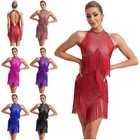 Womens Tassel Latin Dance Costume Glitter Flapper Fringe Skirt Ballroom Cha Cha