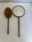 Vintage - Gold Tone Handheld Vanity Mirror   Brush -  rare 