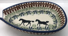 Polish Pottery Spoon Rest Condiment Dish Bowl Horses Horsing Around Black Rust