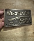 Winchester Plaque Sign Rifles Gunsmith Gun Collector Patina Brass Metal Gift