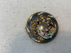 Antique Art Nouveau Pierced Brass   Enamel Large Button