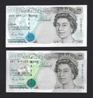 Great Britain 5 Pounds England 1990 Gill B357 Missing Pink Green Ink Error  Unc-