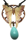 Elizabeth Bonte Signed  Art Nouveau French Carved Horn Butterfly Necklace Rare 