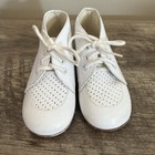 Vintage White Leather Baby Shoes Size 5 Lace Up Hard Soles Infant Toddler Walker