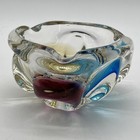 Vintage Art Glass Cigar Ashtray Bowl 3 5x6    Purple Blue Amber Heavy Mcm