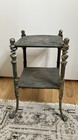 Antique Victorian Cast Iron Figural Plant Stand 2-tier Side Table Brass Patina