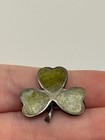 Vintage Irish Shamrock Brooch Sterling Silver Connemara Marble Clover