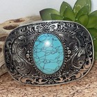 Turquoise Stone Silver Western Southwest Men Unisex Belt Buckle Ranch Wear Rodeo