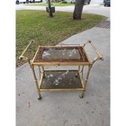 Vintage Hollywood Regency Brass Burl Wood Bar Cart Smoked Glass 1960s Mcm