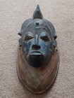 Large Antique African Ebony Wood Carved Warrior Face Totem Figurine Home Office