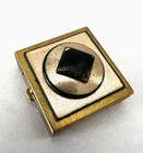Vintage Art Deco Brass Gold   Black Enamel Pill  secret Box  Made By Mary Taylor