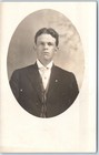 C1910s Handsome Young Man Rppc Oval Portrait Frameless Glasses Suit Unused Pc