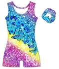 Big Girls Gymnastics Leotards Size 12 Colorful Butterfly s Diamonds Shiny Act   
