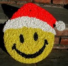 Vintage Melted Plastic Popcorn Yellow Smiley Face Santa Wall Hanging Rare