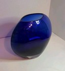 Cobalt Blue Oval Curved Art Vase 8 x8 