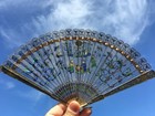 Antique Chinese For Export  Gilded Silver Filigree   Enamel Brise Fan  Rare 