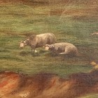      Fine Epic Antique 19th C Farmhouse Sheep Farm Core Oil Painting Signed 23x18