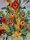 Vintage Floral Symphony Crewel Embroidery Needlepoint Flowers Pitcher 22x18 1970