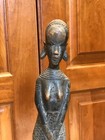  African Tribal Art Hand Carved Wood Heavy Figure Tall Woman Rings On Neck 13 5 