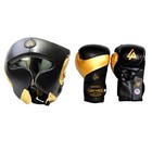Set Of 14oz Boxing Gloves   Cheek Protective Head Guard Training Sparring Black
