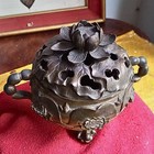 6 5 antuque Chinese Bronze Lotus Incense Burner Censer Statue Fengshui Vtg Large