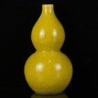 A Pair Chinese Yellow Glaze Crackle Porcelain Handmade Exquisite Gourd Vase 6629