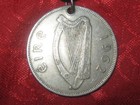 Vintage Antique Silver Irish Horse harp Coin Charm Pendant Necklace
