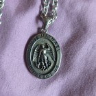 Saint Michael Protect Us Medal Pendant Necklace Silver Tone Chain Christian