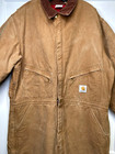 Vtg Carhartt Quilt Red Lined Duck Canvas Coveralls X01 Brn Sz 48 Tall Usa Made