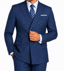 Vinci Blue Men s Wool Feel 6 Button Striped Double Breasted Classic Fit Suit