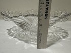 Vintage Clear Pressed Glass Footed Serving Bowl Swirl Fan Scroll Handles 12   